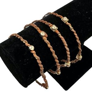 SEASONAL WHISPERS 24K PLATING SUEDE WRAP BRACELETS W AMBER CRYSTALS - SET OF 4